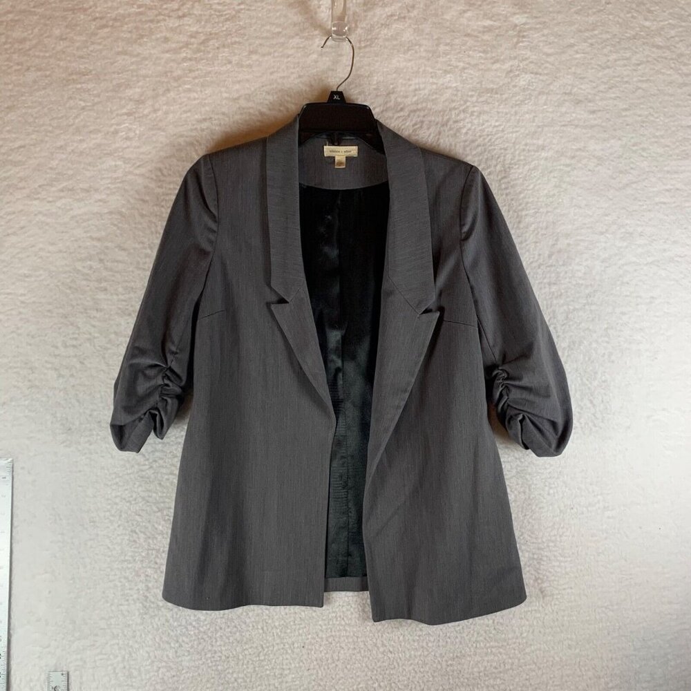 Silence + Noise Women's Gray Pinstripe Ruched Sleeve Coat Blazer Size Small 9224